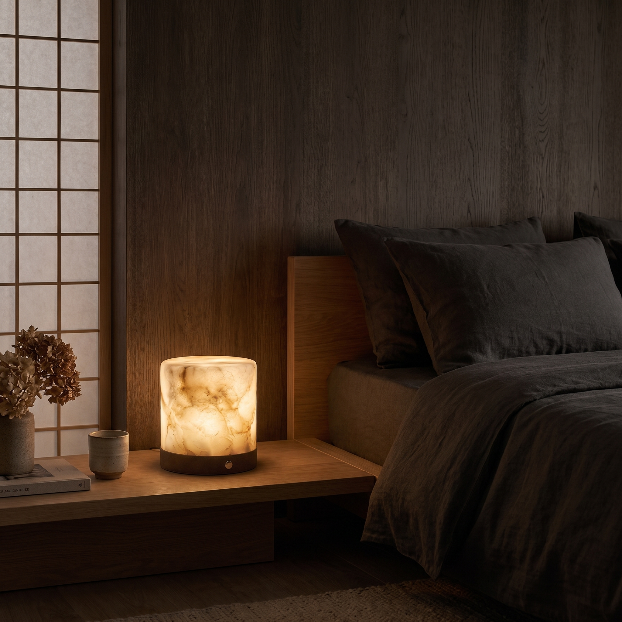 灯火 Tōka · Światło płomienia - Lampa alabastrowa, walec, rozmiar M  