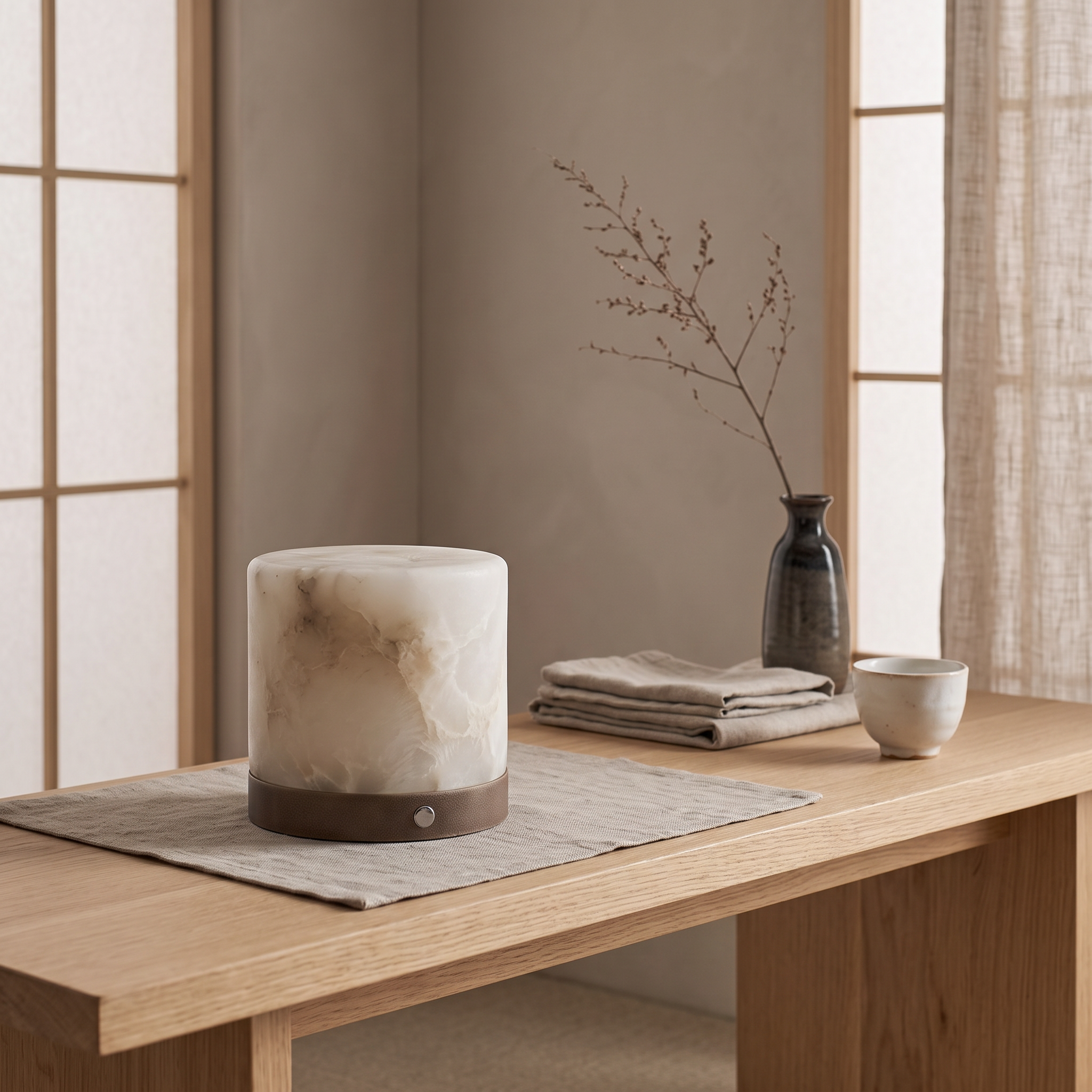 灯火 Tōka · Światło płomienia - Lampa alabastrowa, walec, rozmiar M  