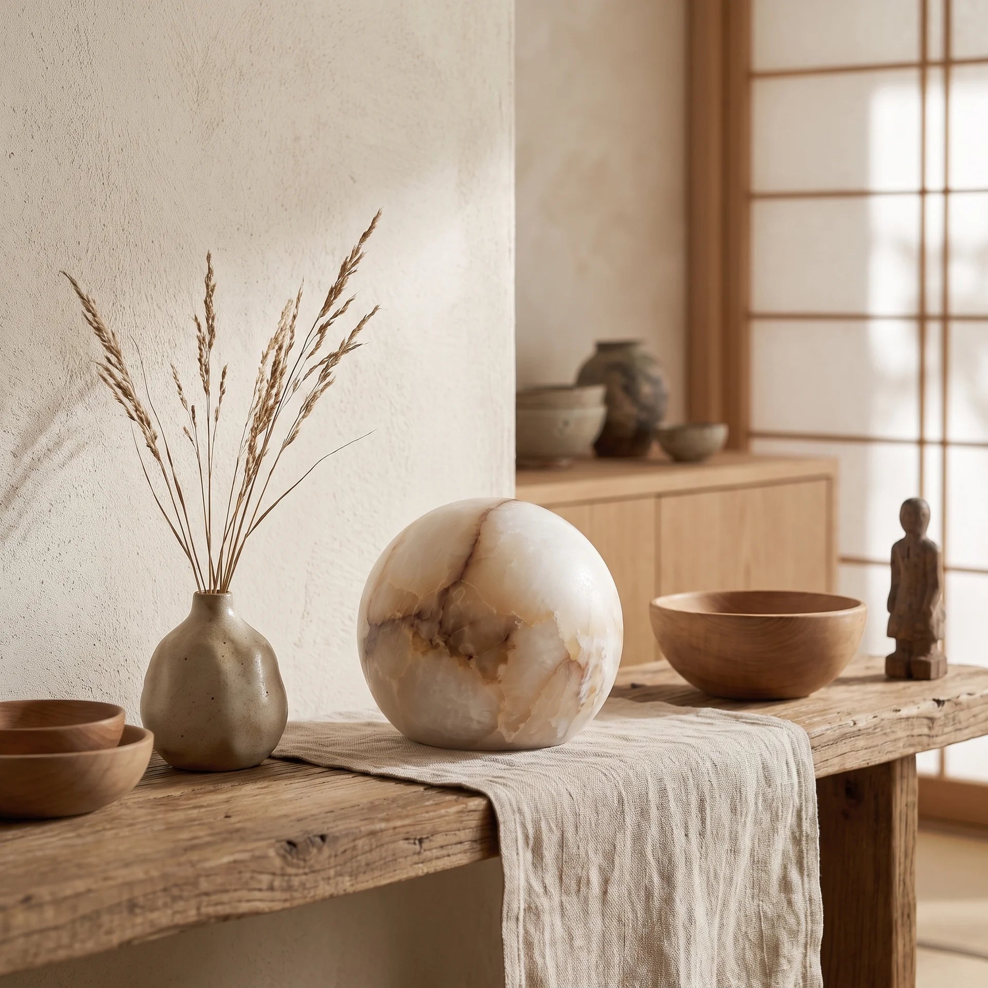 月 Tsuki · Księżyc - Lampa alabastrowa, kula, rozmiar S