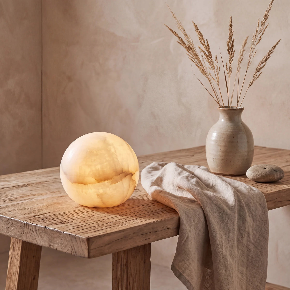 月 Tsuki · Księżyc - Lampa alabastrowa, kula, rozmiar S