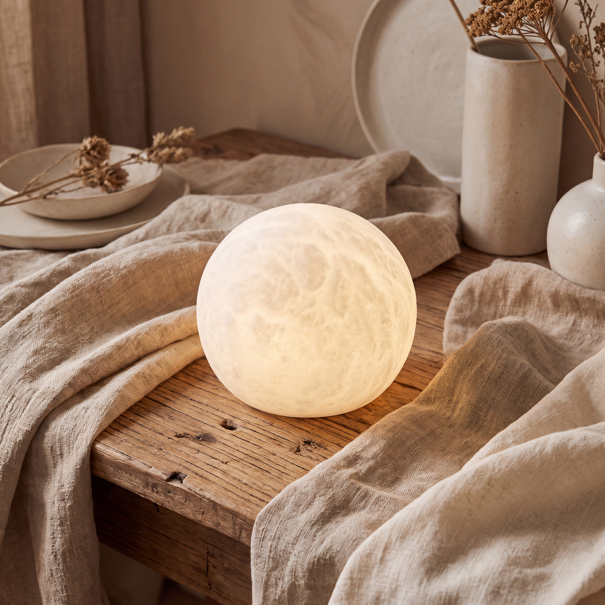 月 Tsuki · Księżyc - Lampa alabastrowa, kula, rozmiar S