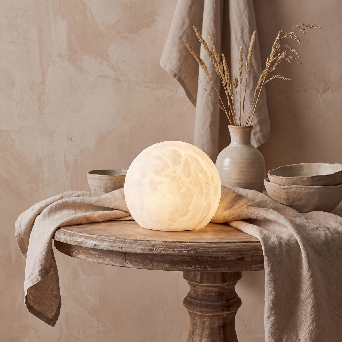 月 Tsuki · Księżyc - Lampa alabastrowa, kula, rozmiar S