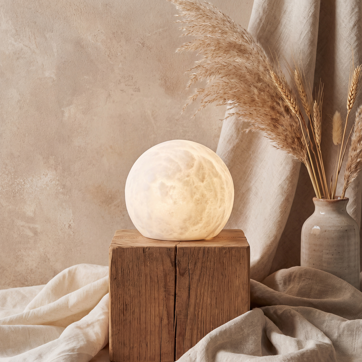 月 Tsuki · Księżyc - Lampa alabastrowa, kula, rozmiar S