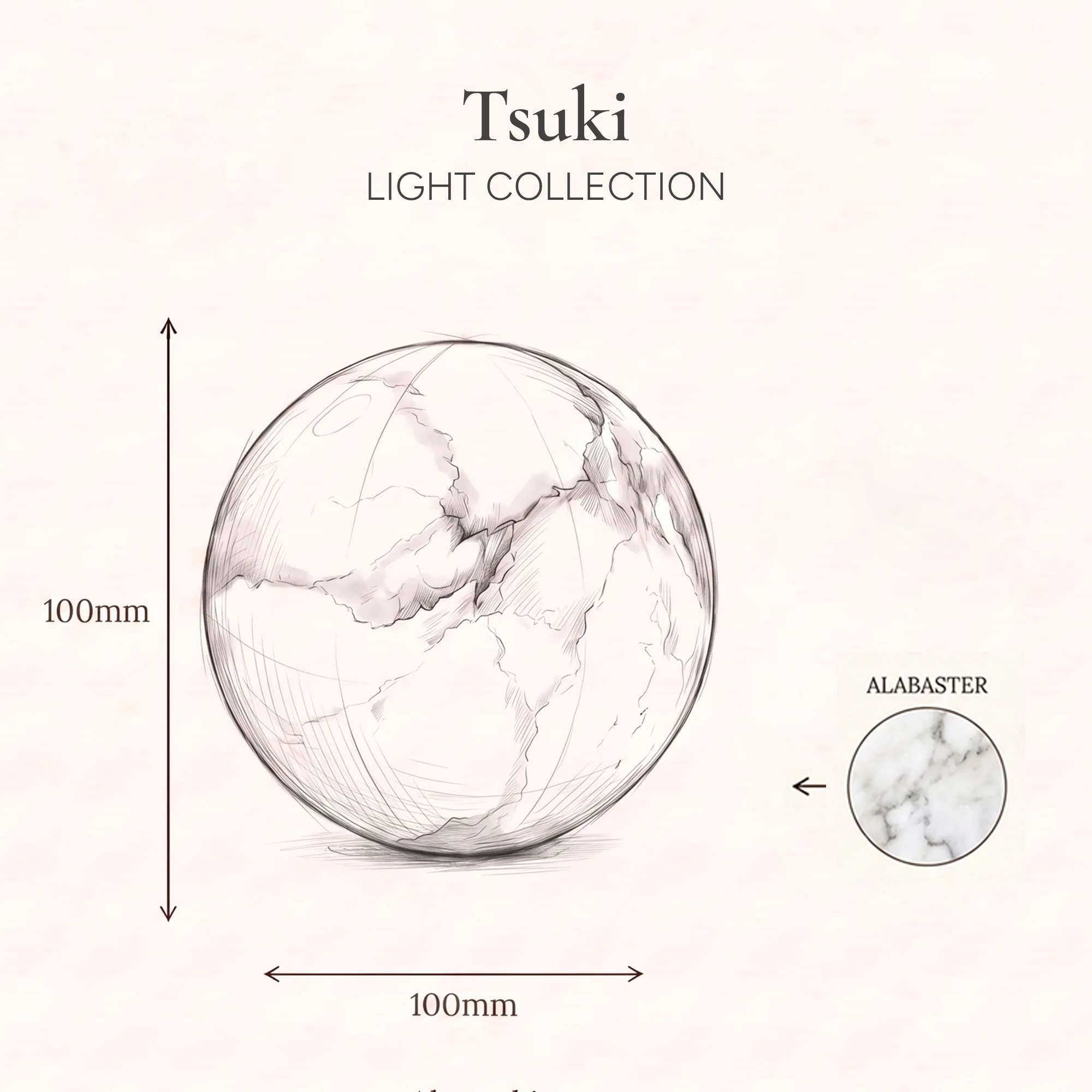 月 Tsuki · Księżyc - Lampa alabastrowa, kula, rozmiar S
