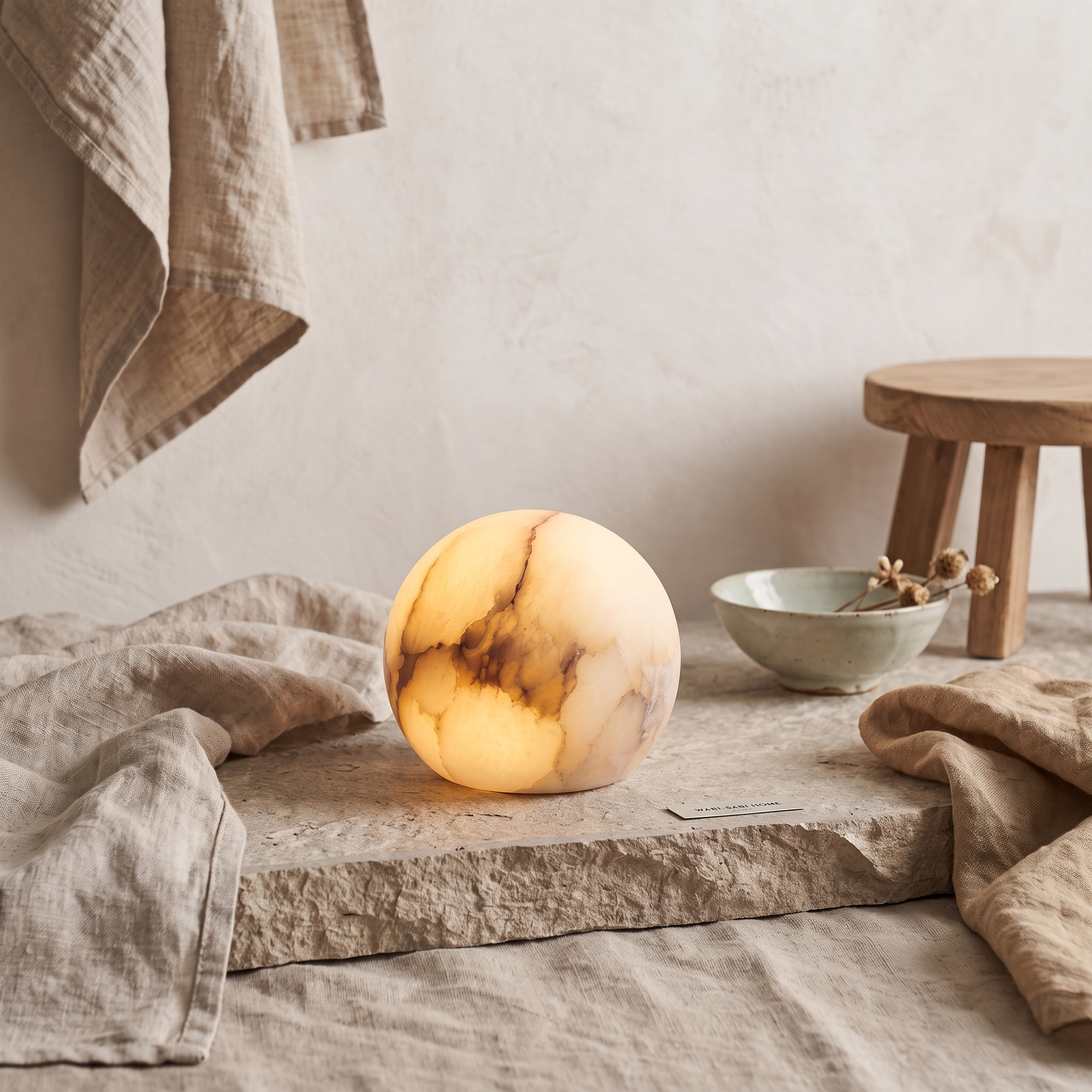 月 Tsuki · Księżyc - Lampa alabastrowa, kula, rozmiar S