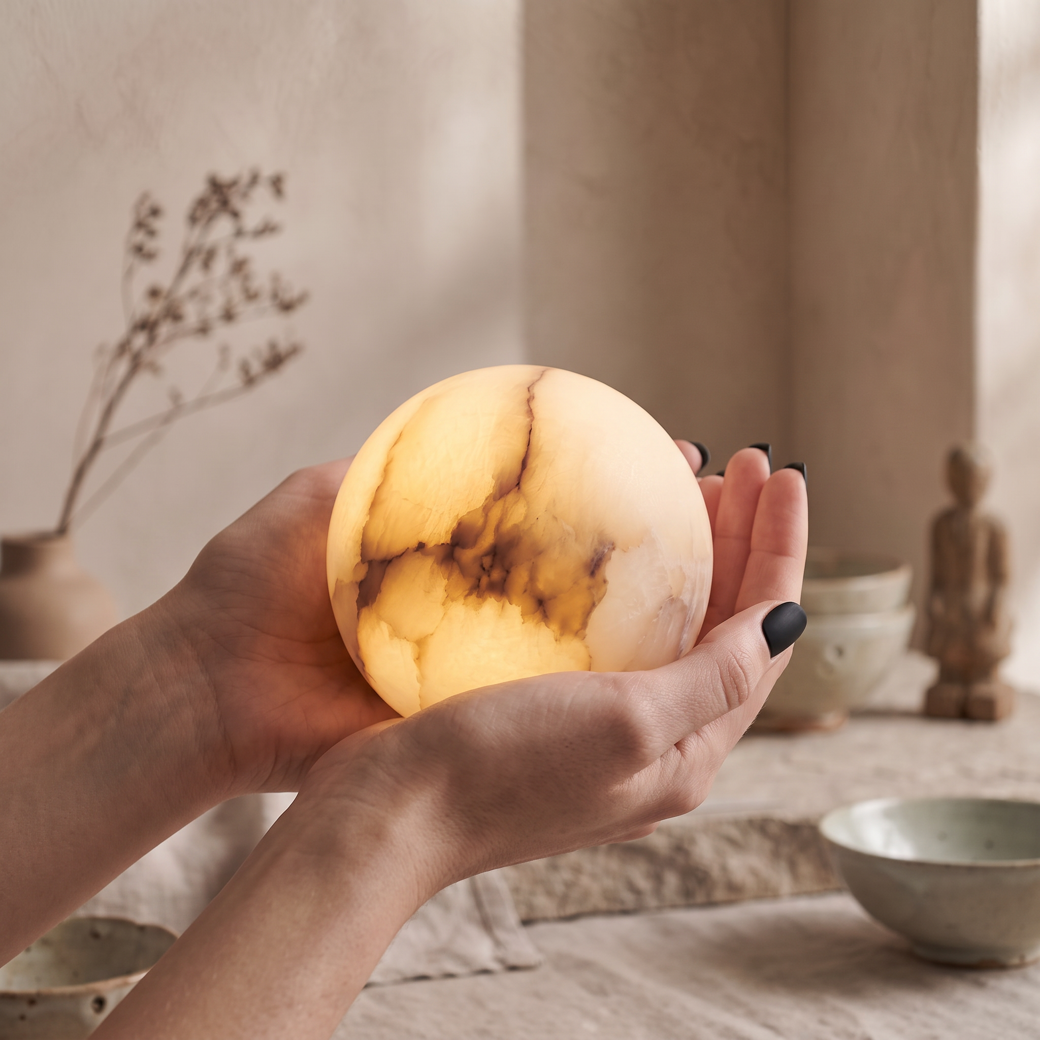 月 Tsuki · Księżyc - Lampa alabastrowa, kula, rozmiar S