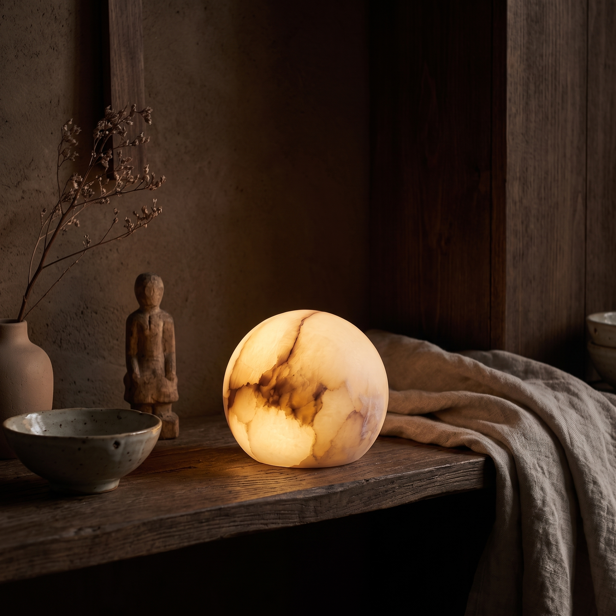 月 Tsuki · Księżyc - Lampa alabastrowa, kula, rozmiar S