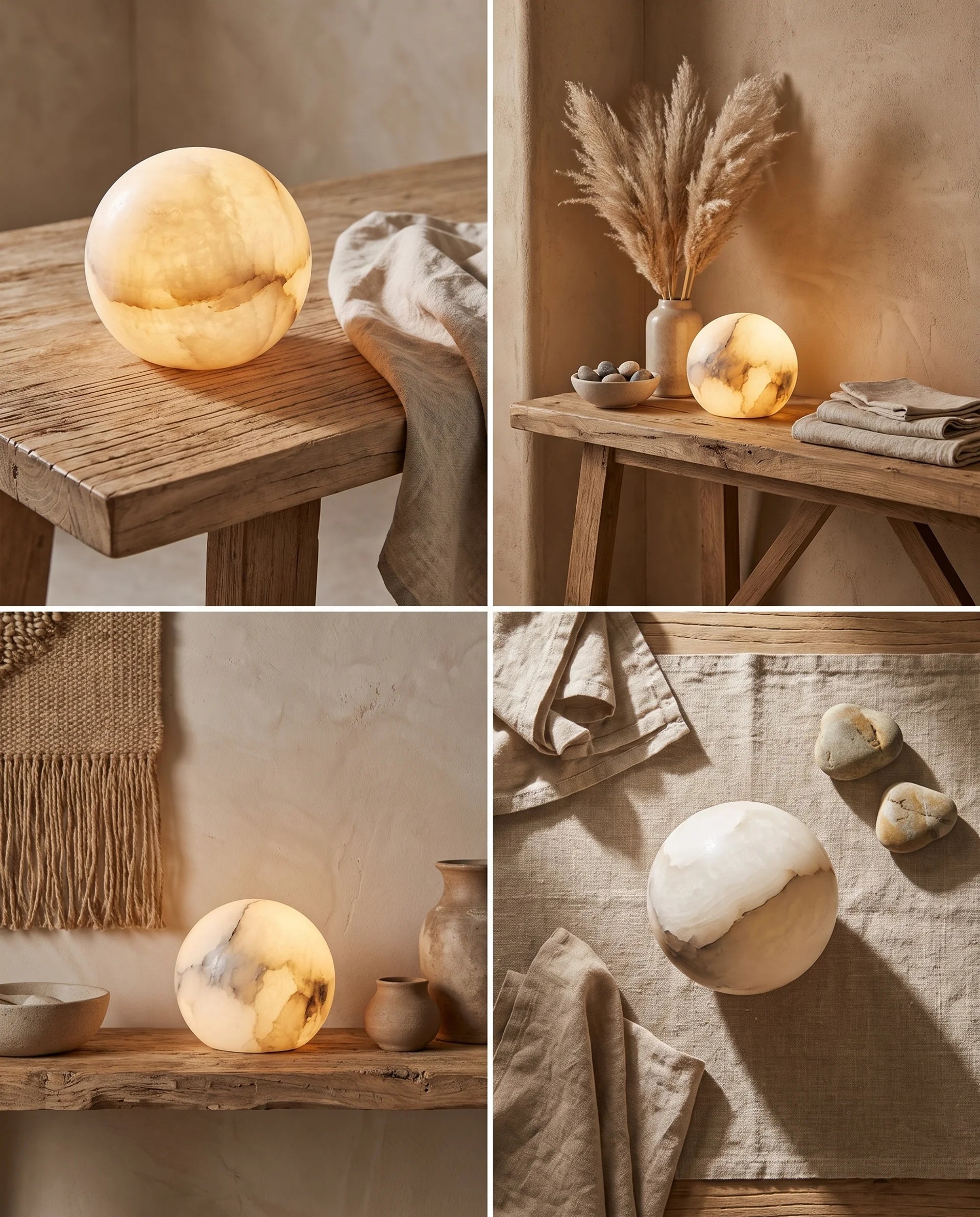 月 Tsuki · Księżyc - Lampa alabastrowa, kula, rozmiar S